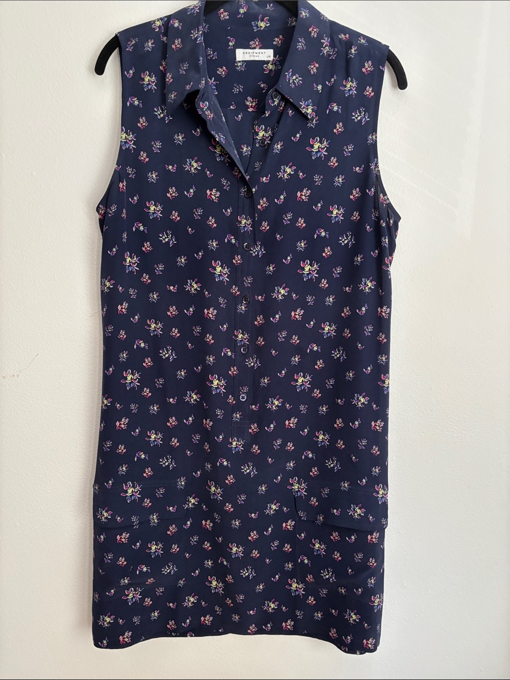 Equipment Femme All Silk Navy Floral Sleeveless Button-Down Mini Dress Size L